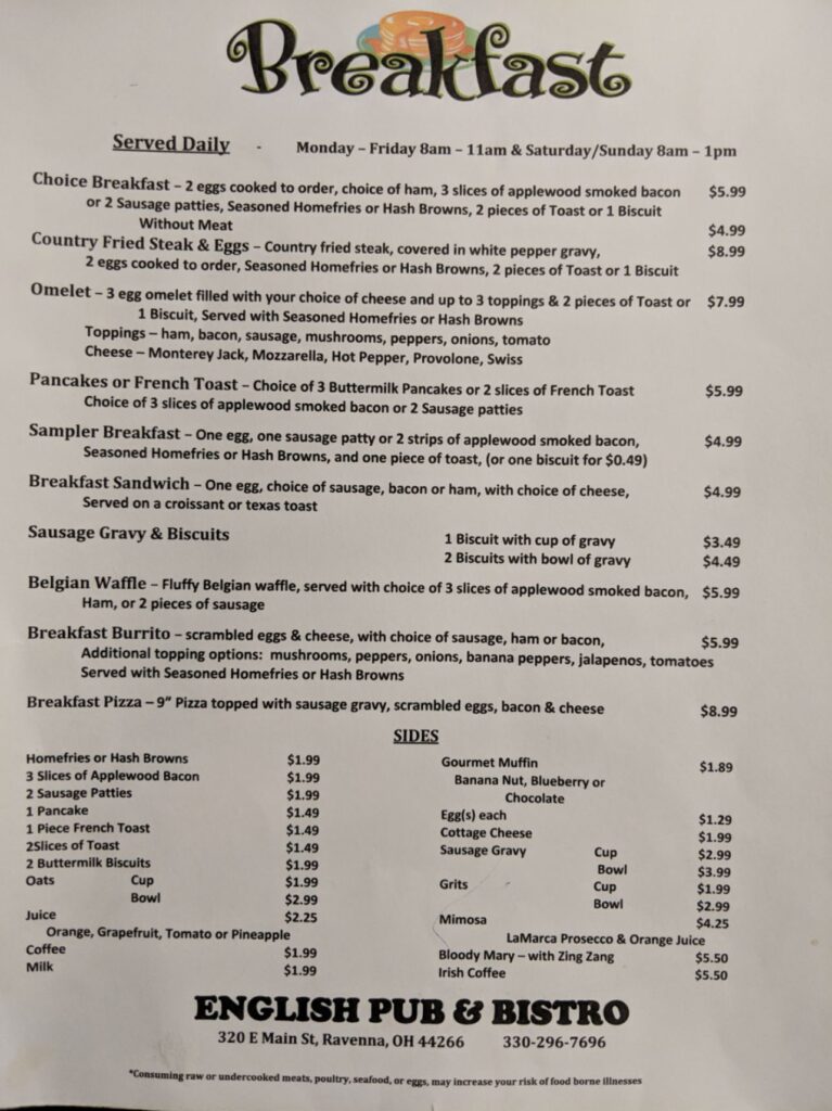 English Pub & Bistro - Ravenna, OH Menu 3